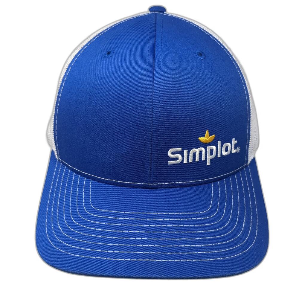 Simplot Trucker Hat Blue White One Size Mesh Back Contrast Stitch Snapback Logo